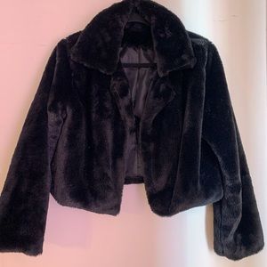 Black Cropped Faux Fur jacket